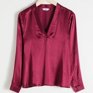 Stockholm Atelier And Other Stories Wine Burgundy V Neck Long Sleeve Blouse